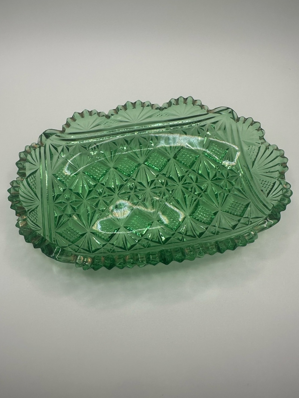Vintage Green Pressed Glass Trinket Dish